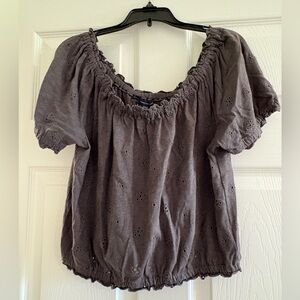 AE Women's Gray Eyelet Top
